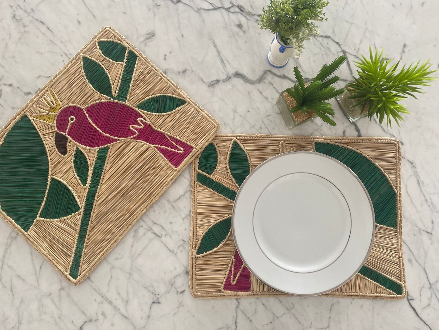 Americano Palha Natural Pássaro Rosa Amazônia - Conjunto de 02 unidades