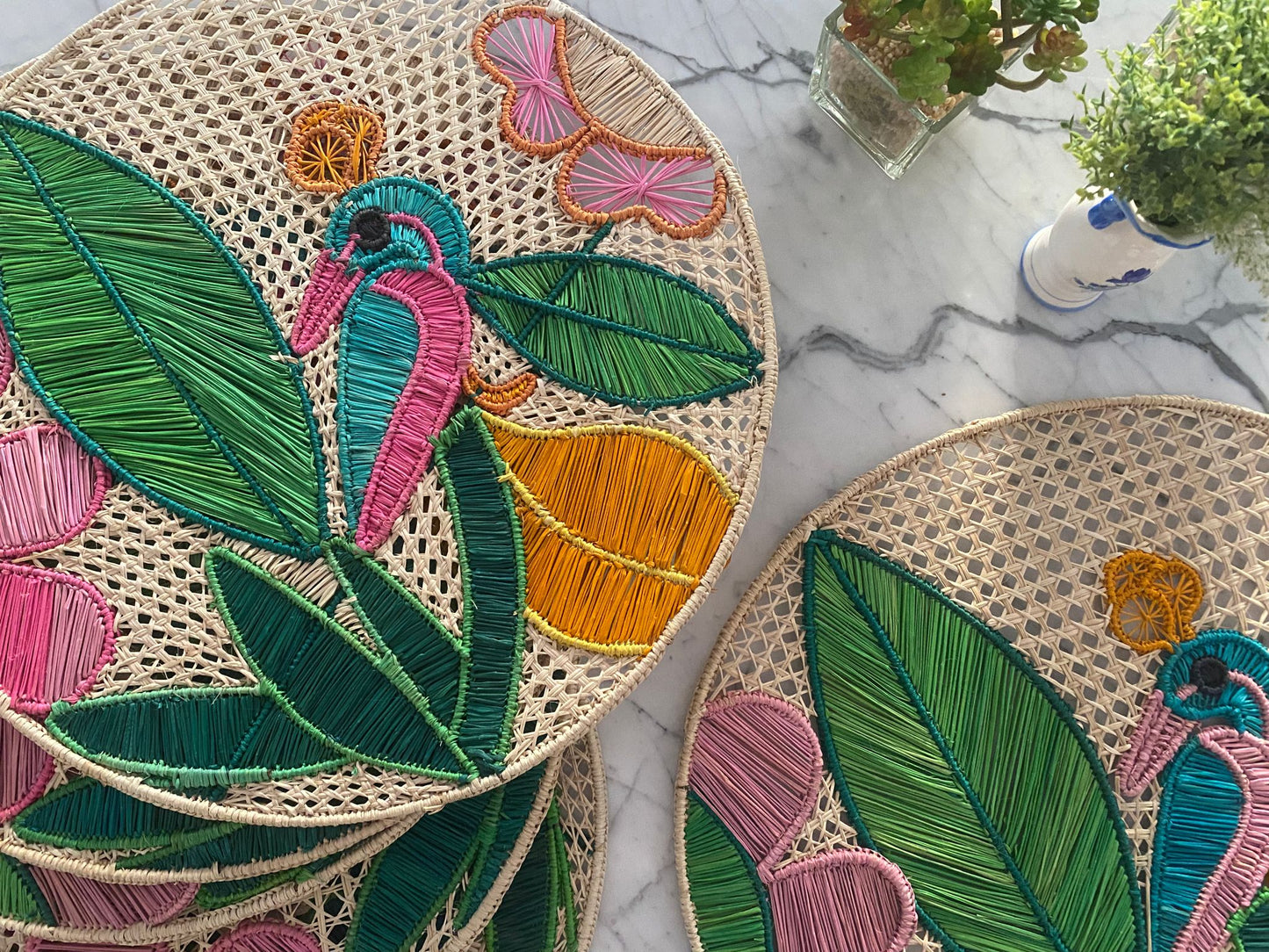 Souplat em palha natural Pássaro- Conjunto com 2 unidades