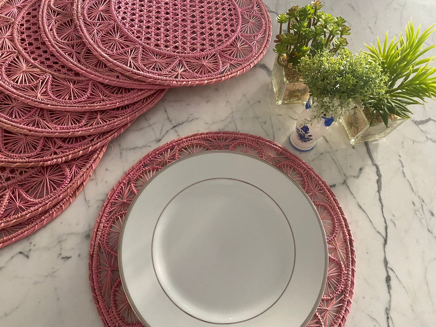 Souplat em palha natural Contorno Petala Rosa