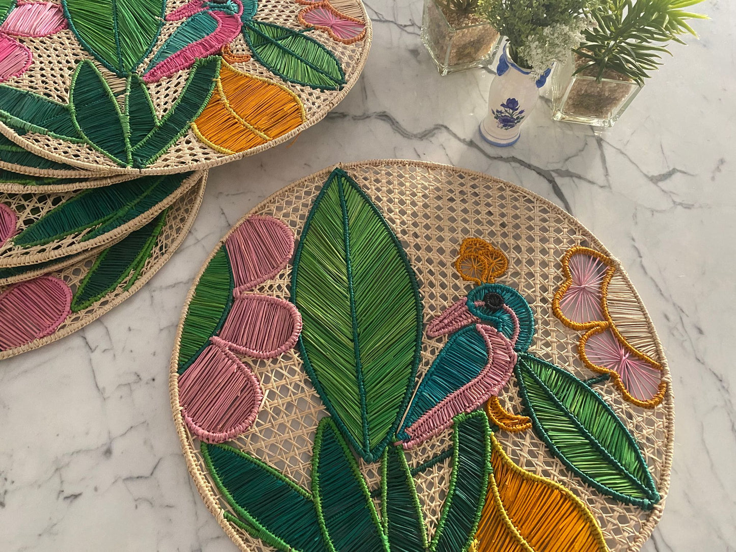 Souplat em palha natural Pássaro- Conjunto com 2 unidades