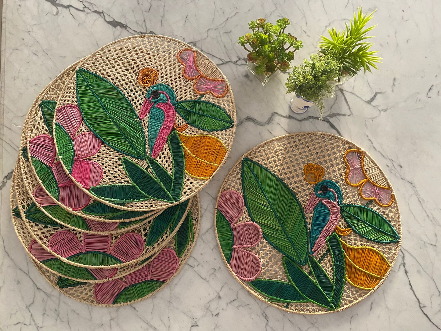Souplat em palha natural Pássaro- Conjunto com 2 unidades