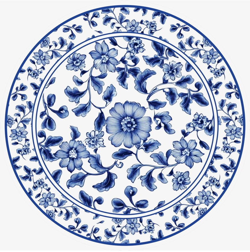 Tolha de Mesa Redonda flores azuis - 2,10mx2,10 m