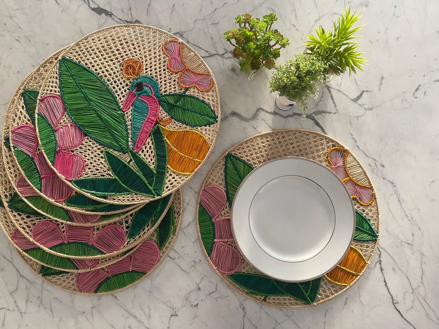 Souplat em palha natural Pássaro- Conjunto com 2 unidades