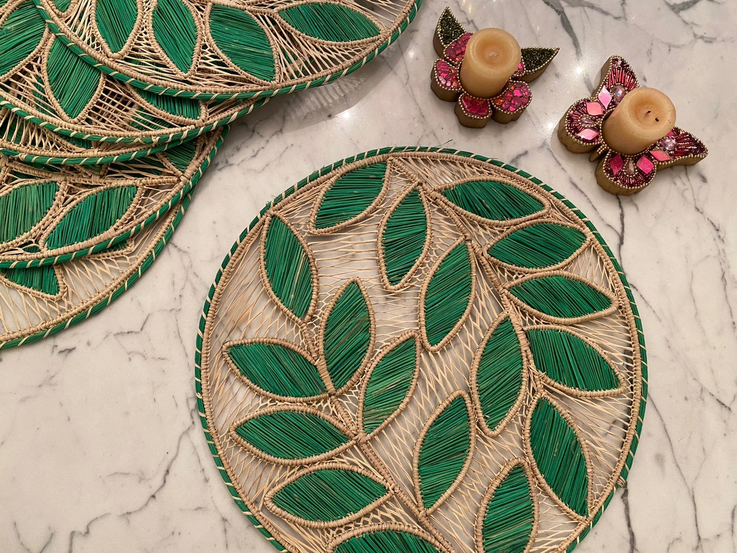 Souplat em palha natural Folhagem Verde Bandeira
