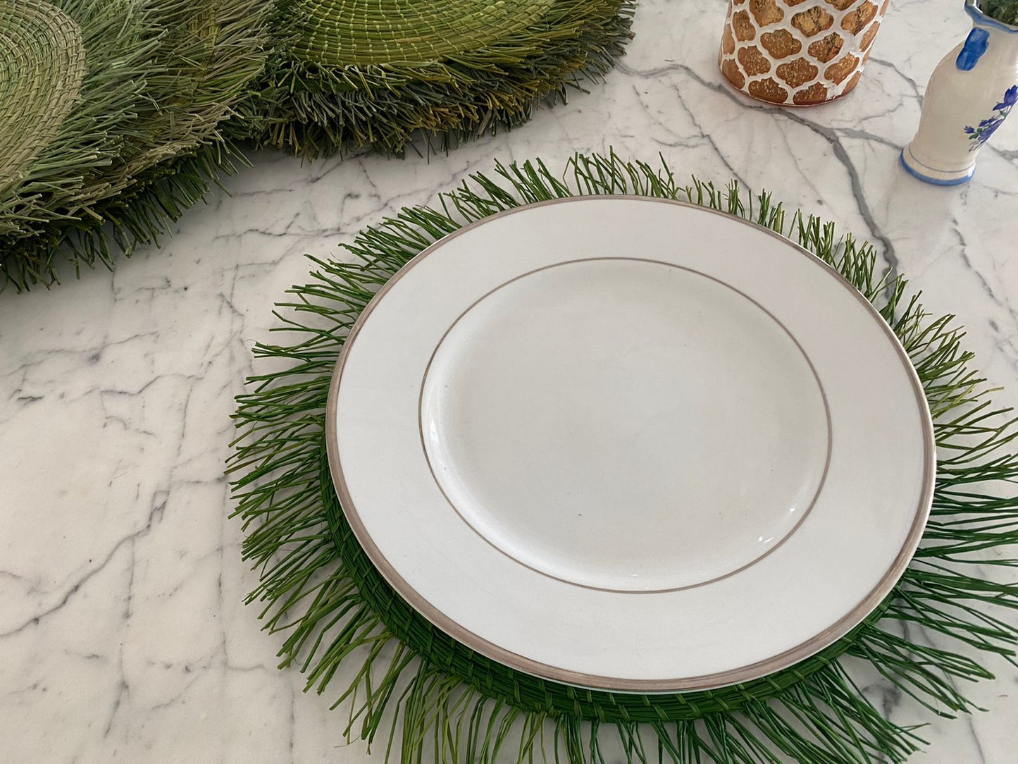 Souplat em palha natural Franja verde