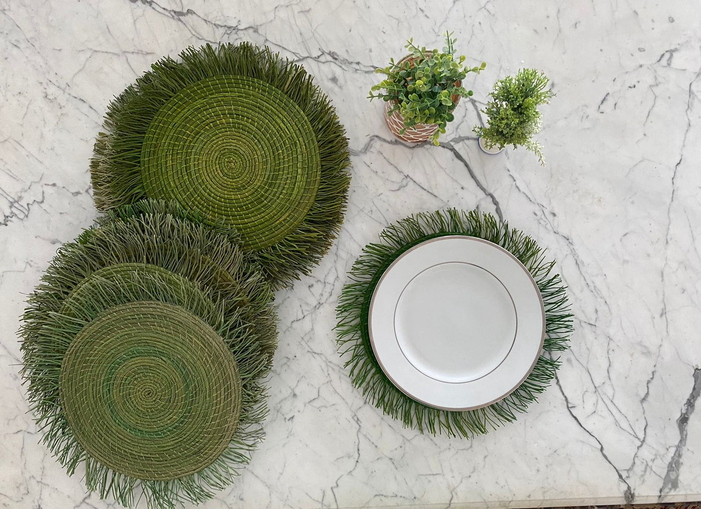 Souplat em palha natural Franja verde
