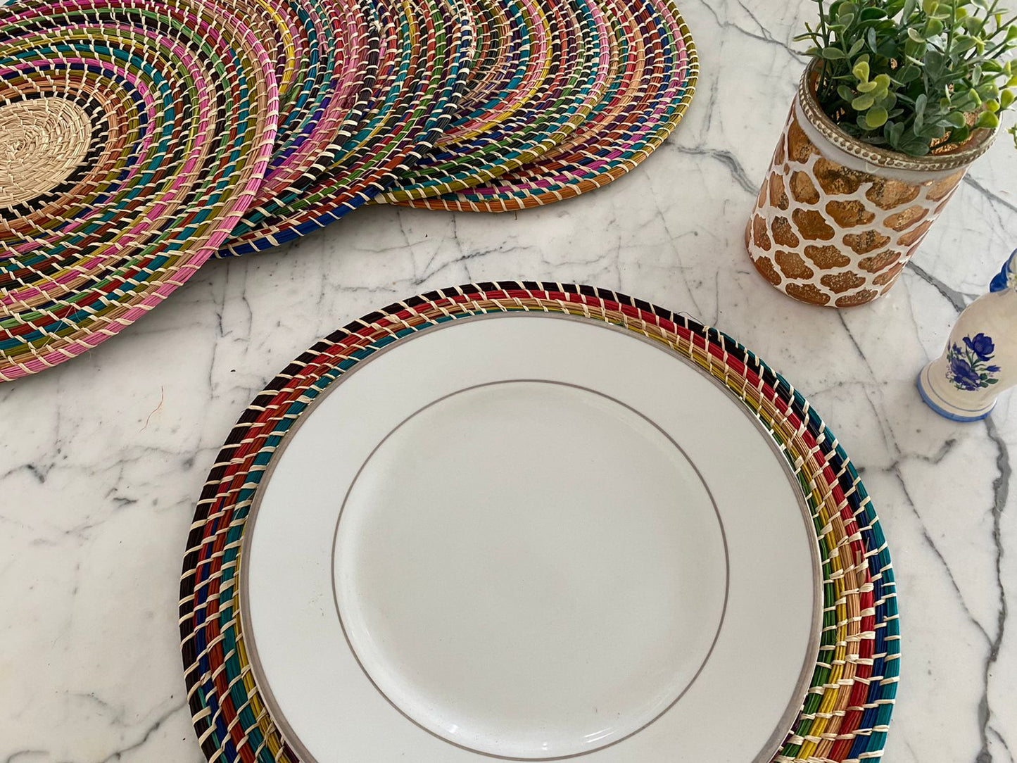 Souplat em palha natural Multicolor - Conjunto 06 unidades