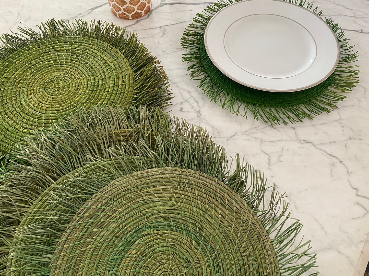 Souplat em palha natural Franja verde