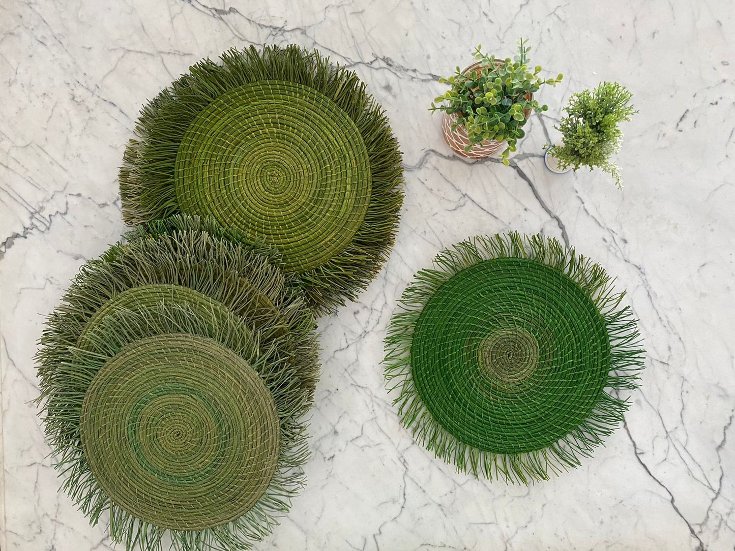 Souplat em palha natural Franja verde