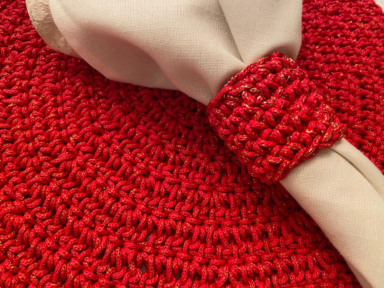 Souplat Crochê Vermelho com Lurex Dourado