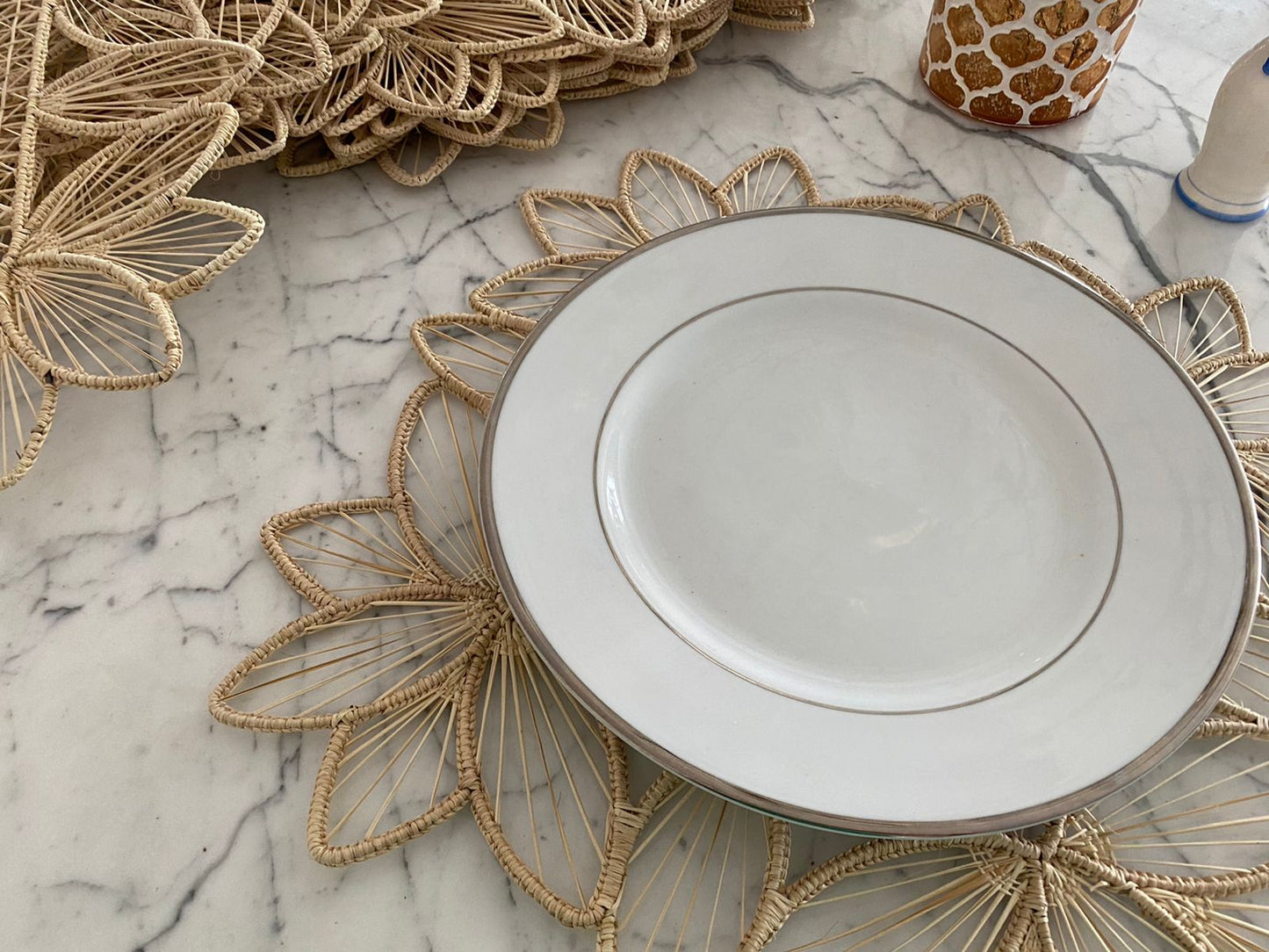 Souplat em palha natural Quadrado Folhas