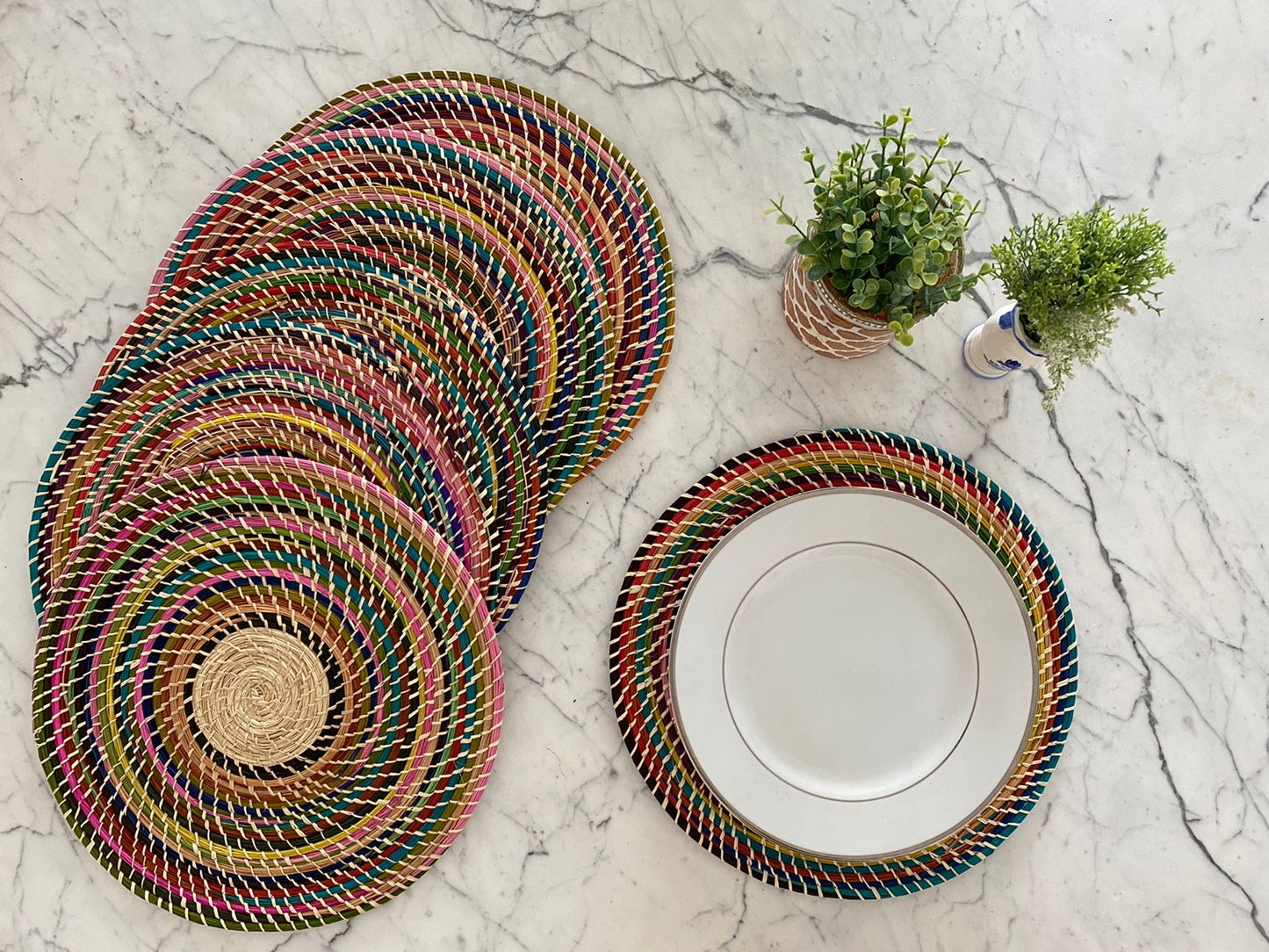 Souplat em palha natural Multicolor - Conjunto 06 unidades