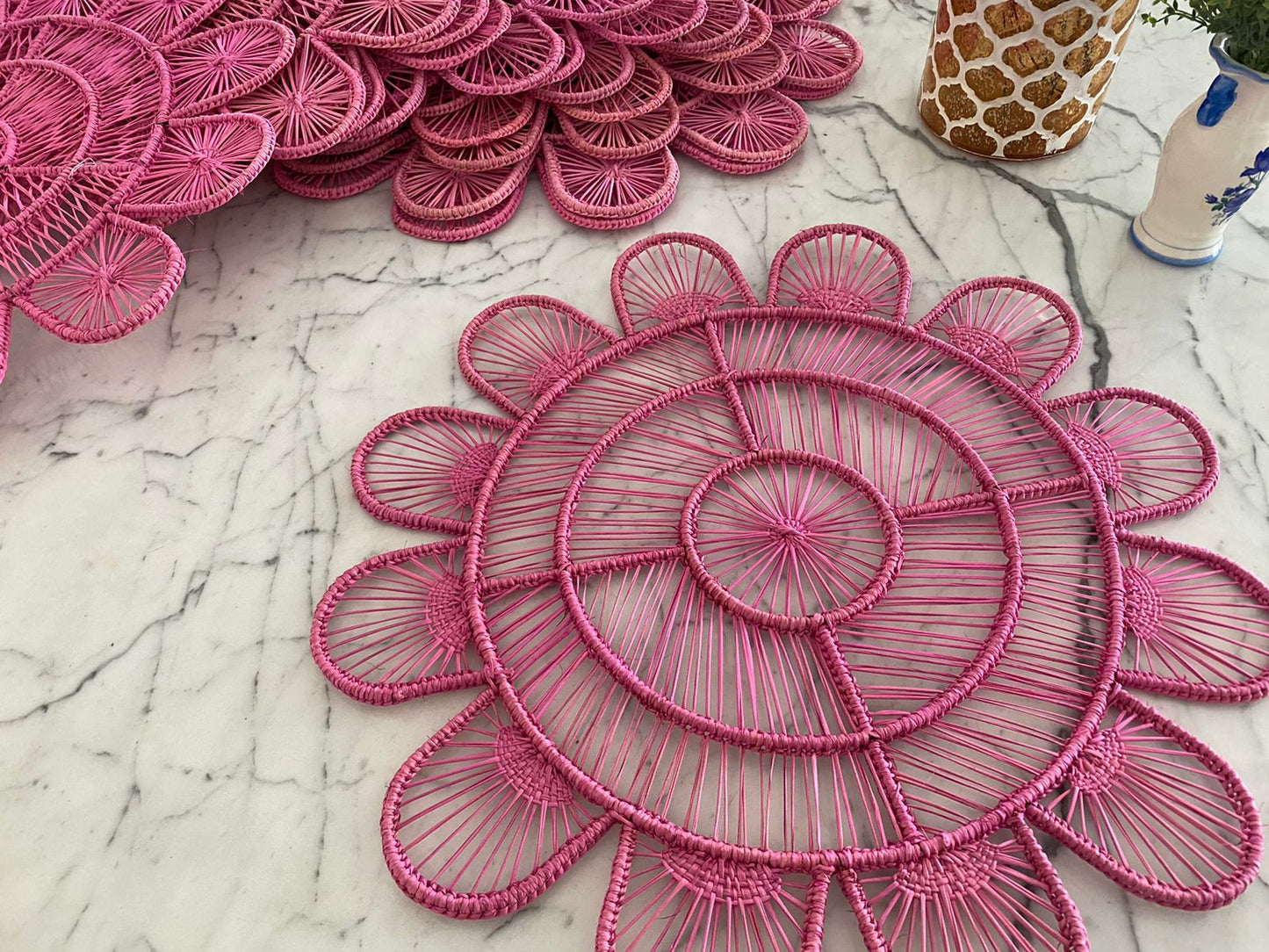 Souplat em palha natural Flor Rosa