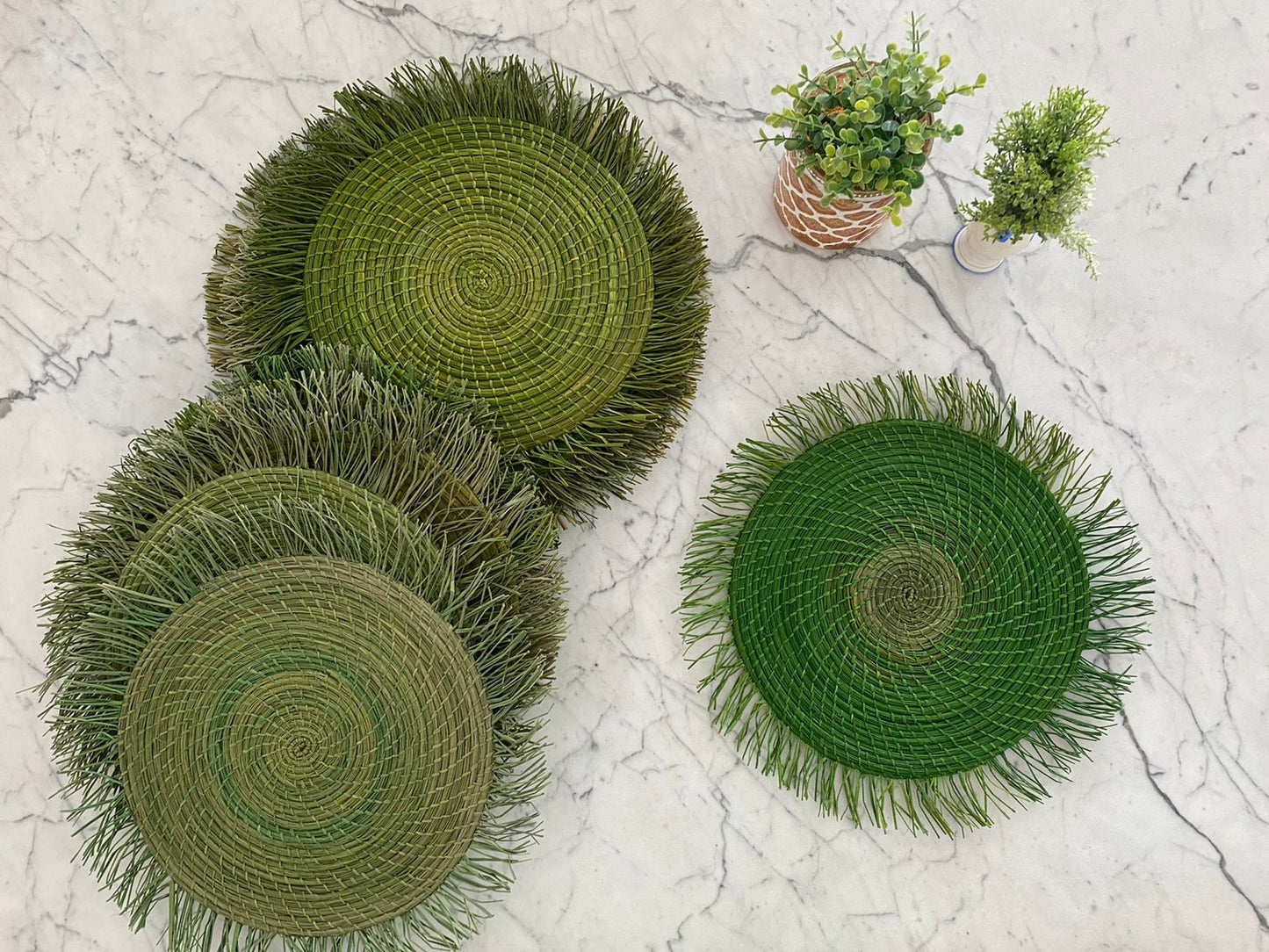 Souplat em palha natural Franja verde