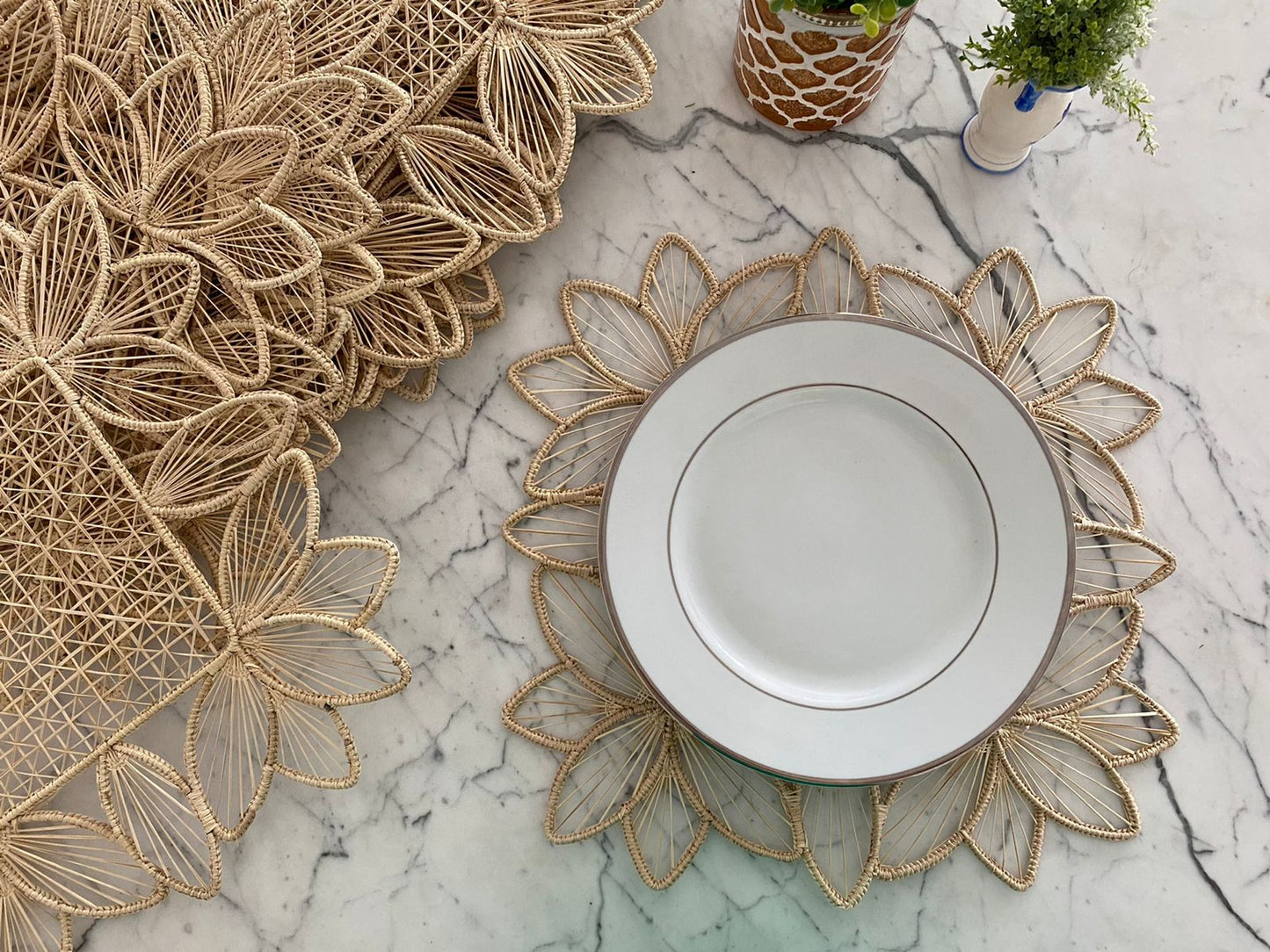 Souplat em palha natural Quadrado Folhas