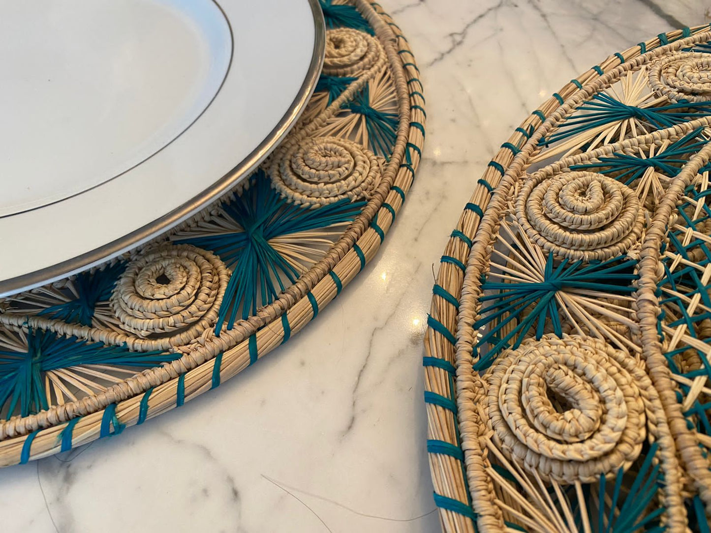 Souplat Palha Natural Arabesco Turquesa