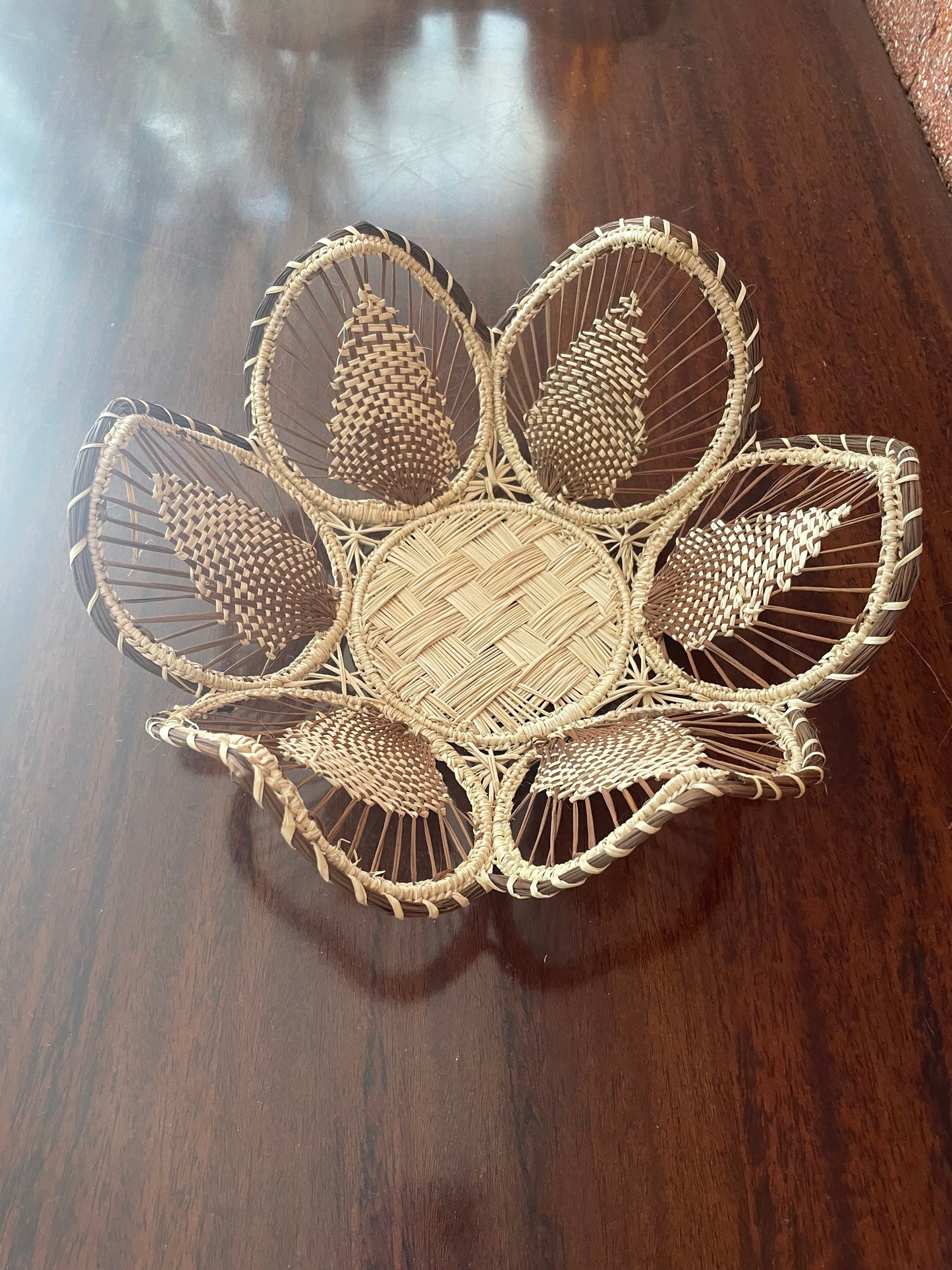 Cesta Palha Natural Flor Pequena - Marrom