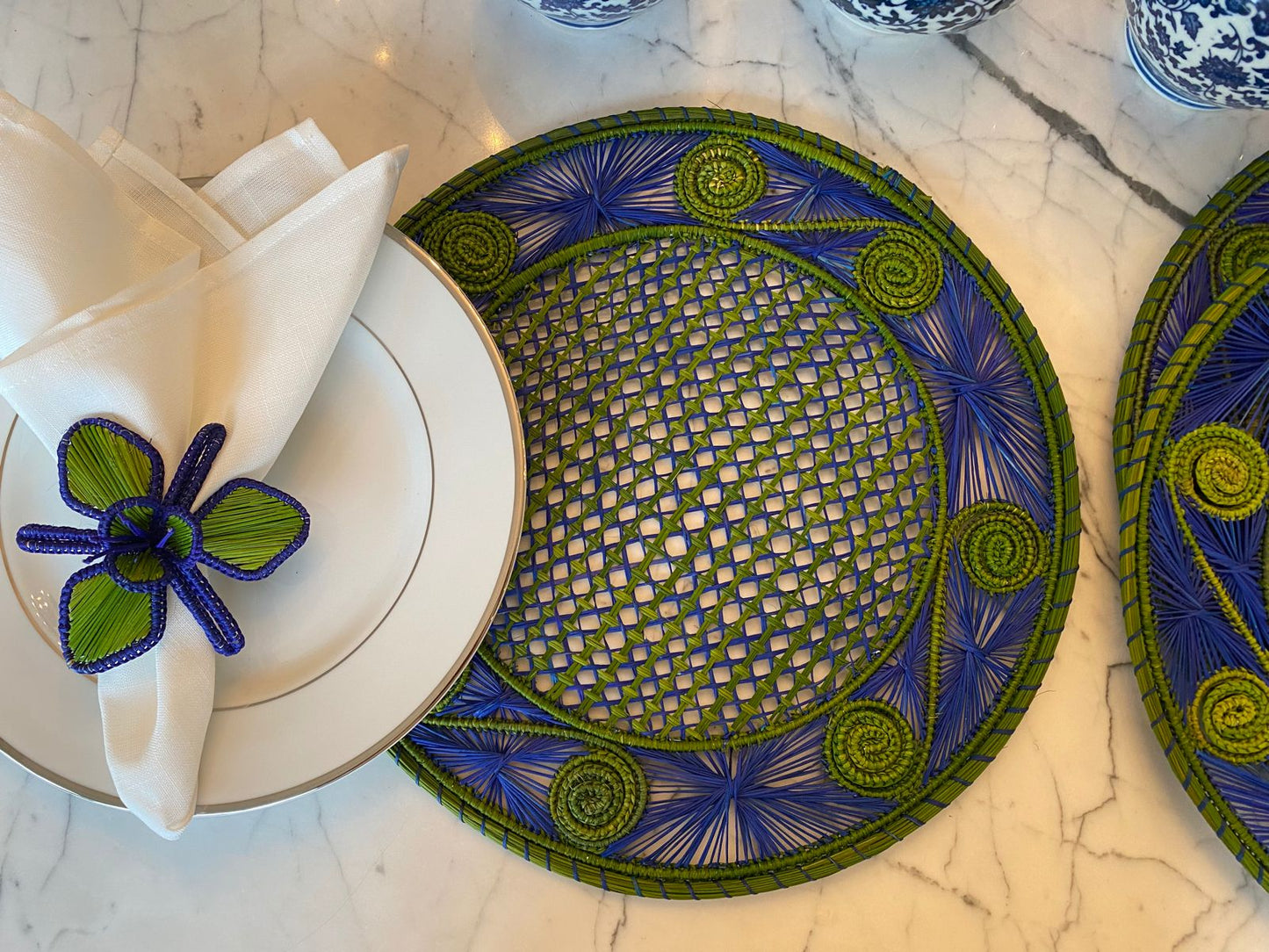 Souplat Palha Natural Arabesco Verde e Azul