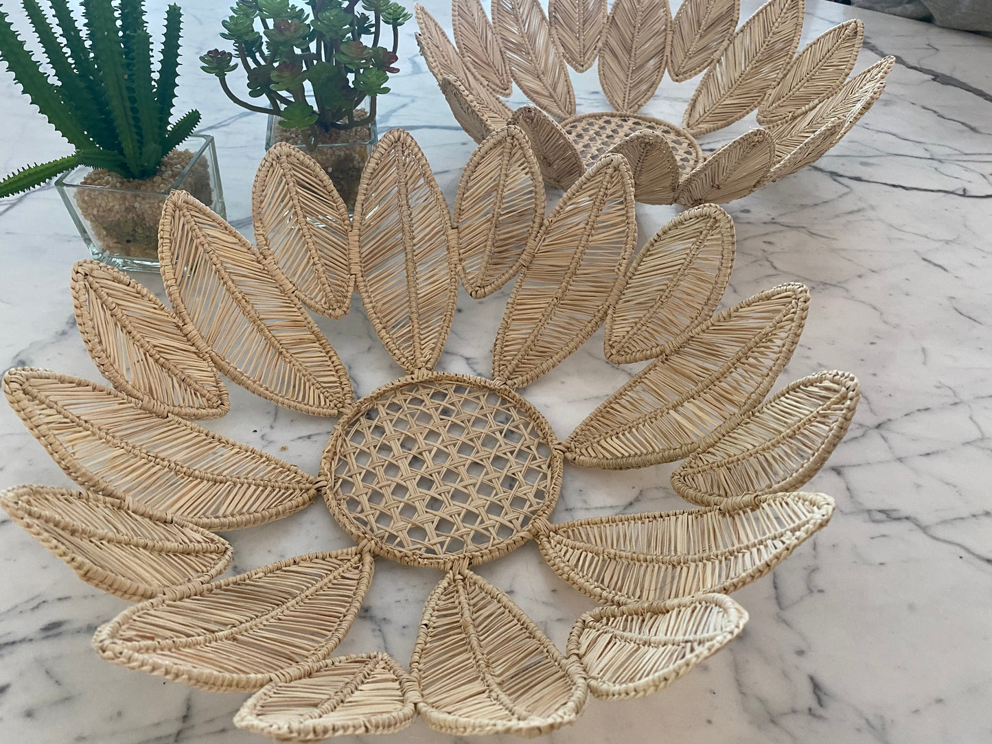 Centro de mesa palha natural folhas