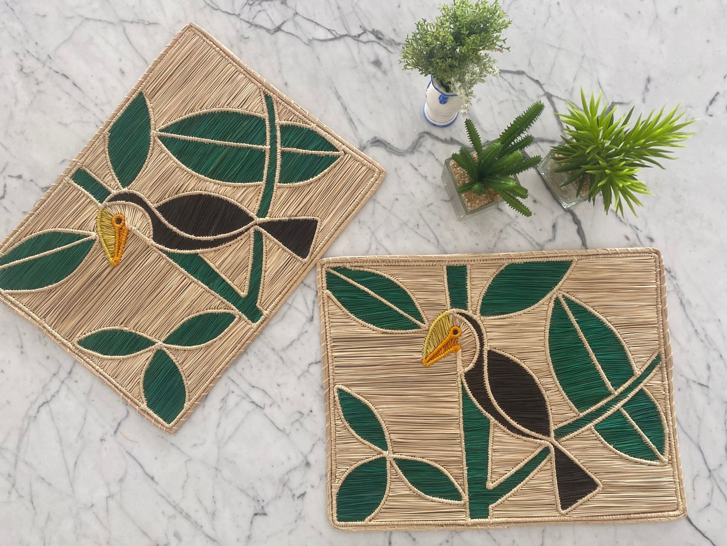 Americano Palha Natural Pássaro Tucano Amazônia - Conjunto de 02 unidades