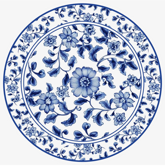 Tolha de Mesa Redonda flores azuis - 2,10mx2,10 m