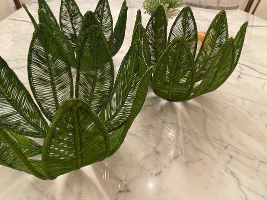 Cachepô palha natural folhas - verde