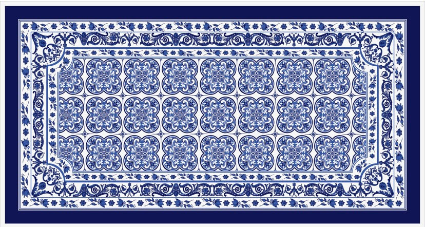 Toalha de Mesa Retangular DG arabesco Azul - 3,48mx1,84m
