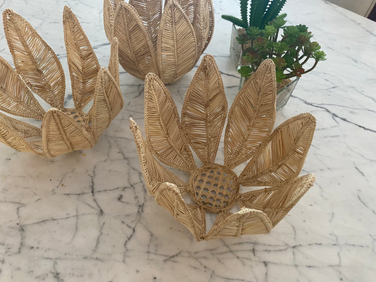 Cachepô palha natural folhas