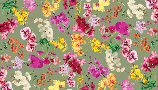 Toalha de Mesa Retangular - Orquídeas - Fundo Verde