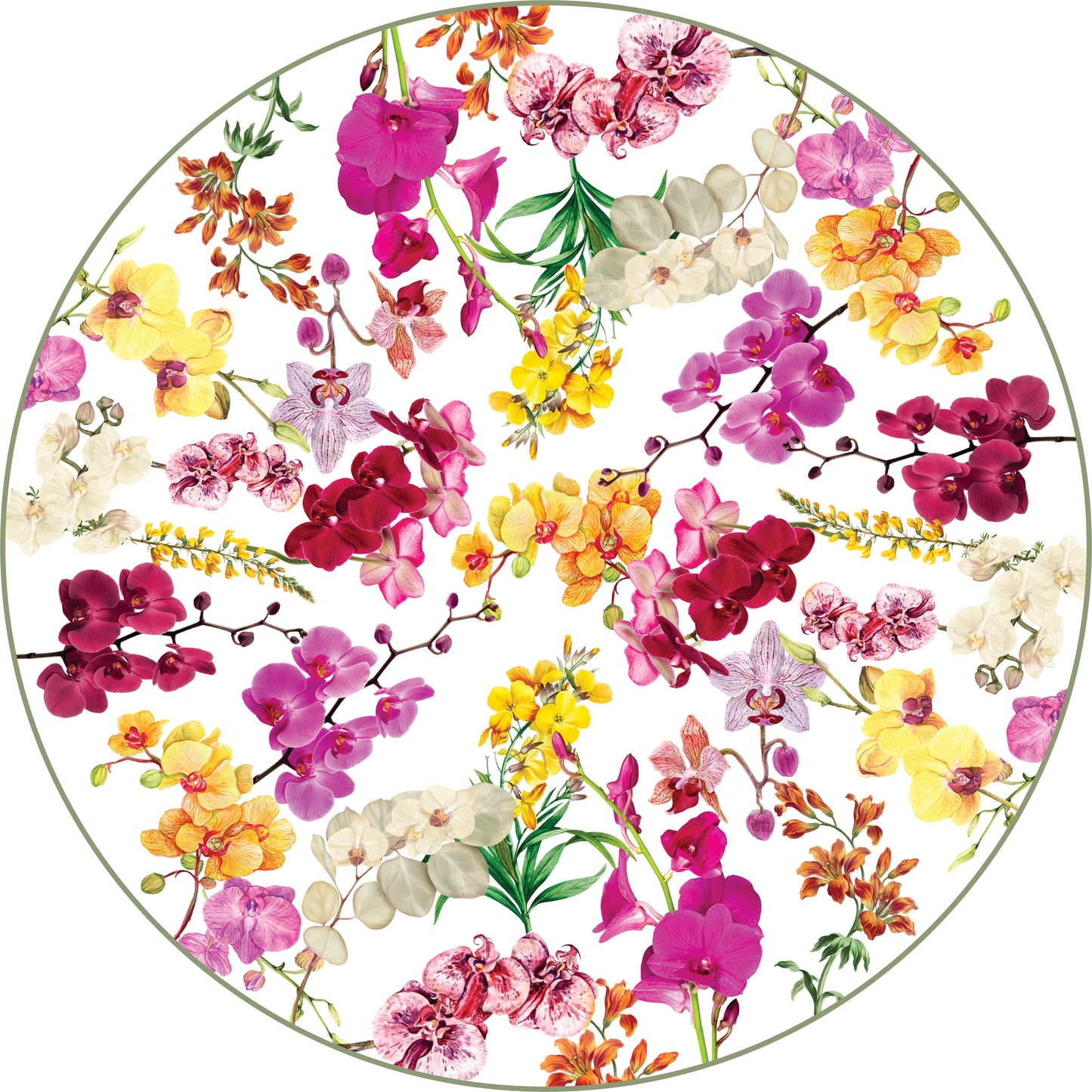 Toalha de Mesa Redonda - Orquídeas Fundo Branco