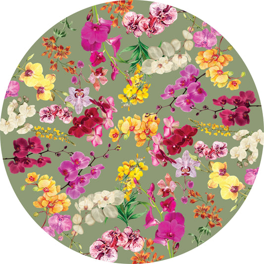 Toalha de Mesa Redonda  - Orquídeas - Fundo Verde