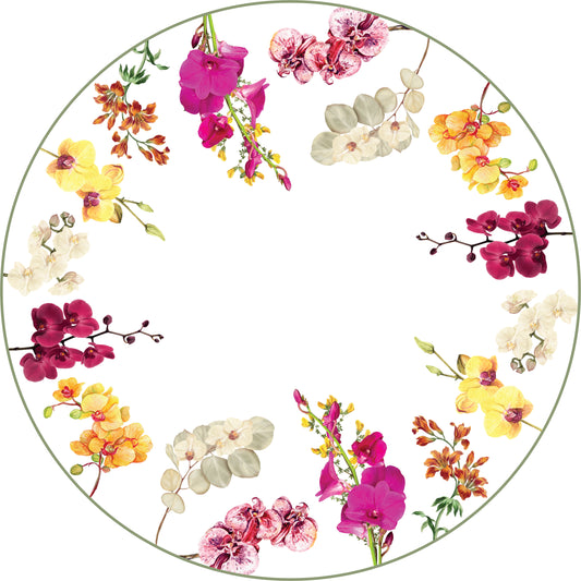 Toalha de Mesa Redonda - Orquídeas contorno fundo branco
