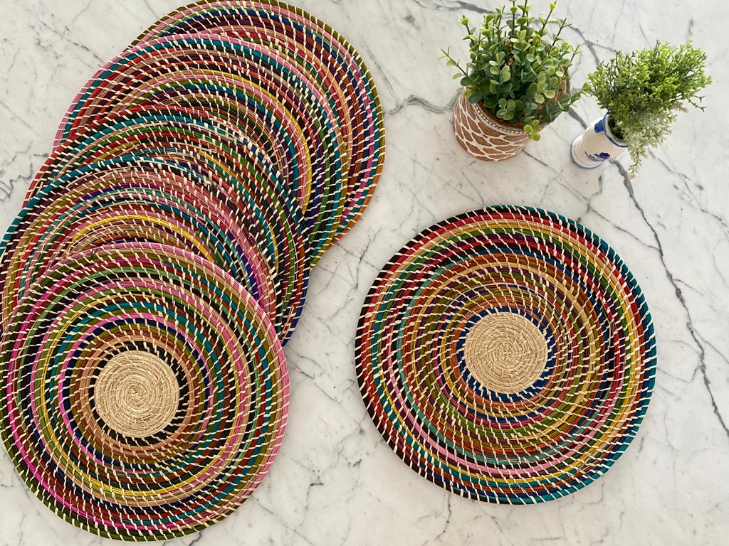 Souplat em palha  natural Multicolor - Conjunto 06 unidades