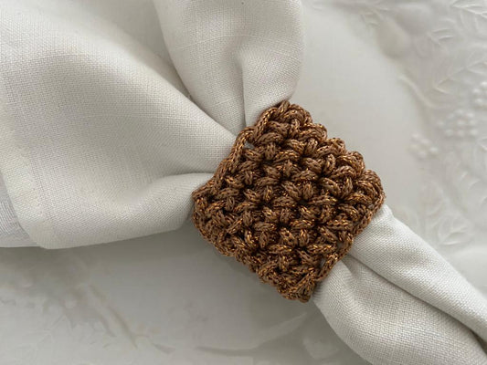 Porta Guardanapo Croche Bege com Lurex Cobre