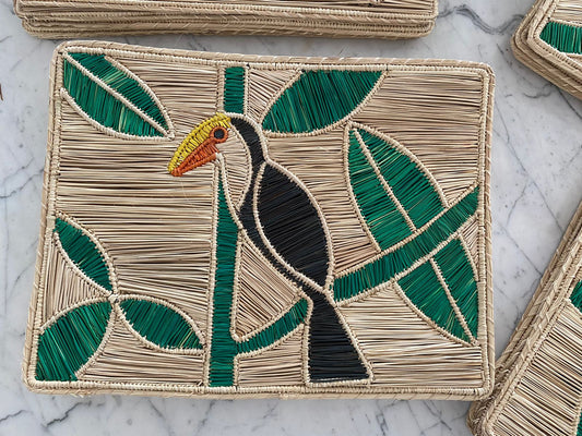 Americano Palha Natural Pássaro Tucano Amazônia - Conjunto de 02 unidades