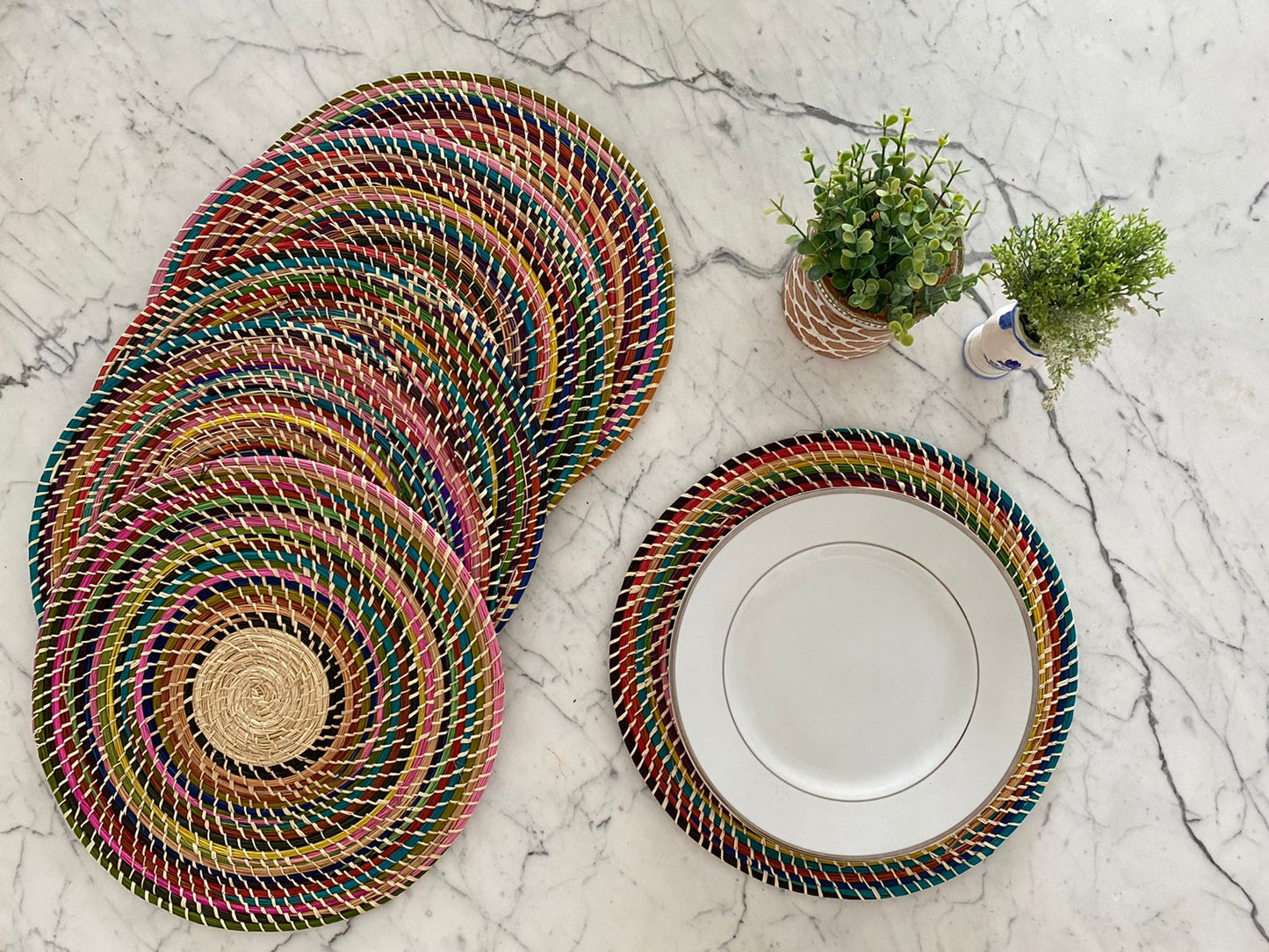 Souplat em palha  natural Multicolor - Conjunto 06 unidades