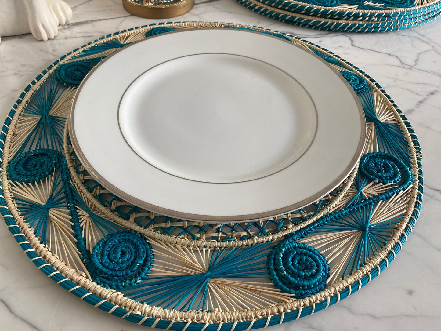 Souplat Palha Natural Arabesco Azul Full