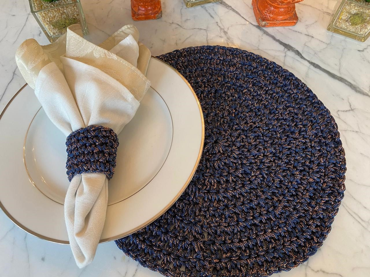 Souplat Crochê Azul Marinho com Lurex Cobre