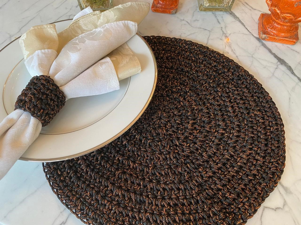 Souplat Crochê Preto com Lurex Cobre